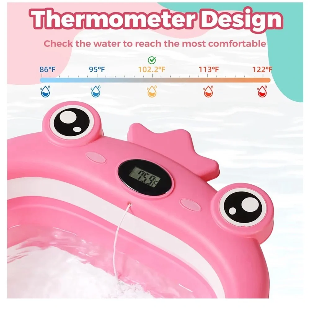 Collapsible Baby Bathtub with Thermometer & Newborn Support Sling
